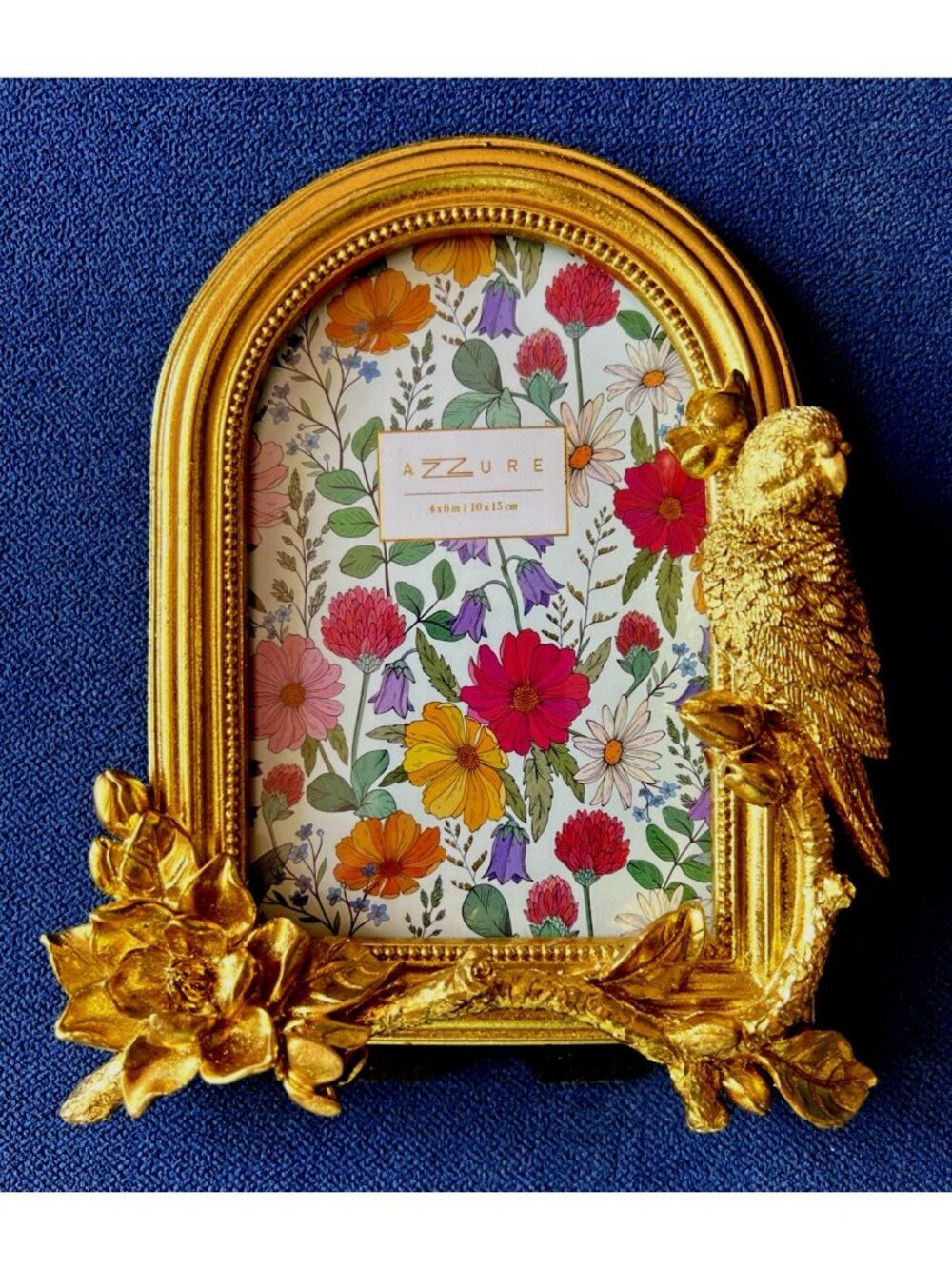 Parrot Bird Photo 4 X 6 Frame Ornate Gold Portrait Tropical Magnolia Azzure